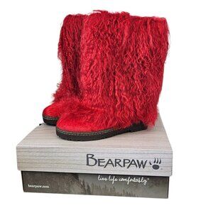 Bearpaw Boetis ll Boots, Mongolian Sheep Fur, Wool Lined, Red, Size 7, NIB